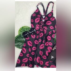 Off Shoulder Black Fuschia Leopard Print one Piece Swimsuit  Large
